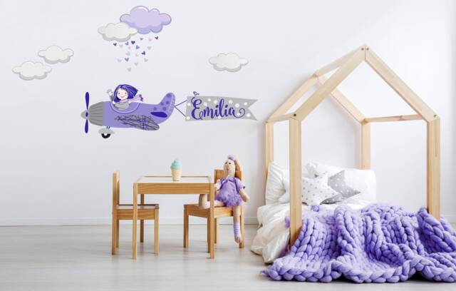 Airplane Personalized, Custom Name Repositionable, Reusable Wall Decal, Sticker For Nursery Or Girl's Room, Room Decor - image 1