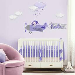 Airplane Personalized, Custom Name Repositionable, Reusable Wall Decal, Sticker For Nursery Or Girl's Room, Room Decor - thumbnail 2