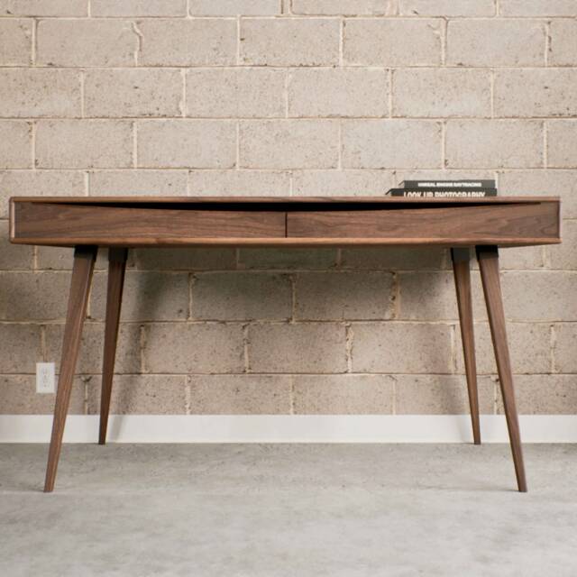 Mid Century Modern Walnut Office Desk With Two Solid Walnut Drawers Study Console Wood Antique Writing - image 1