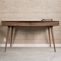 Mid Century Modern Walnut Office Desk With Two Solid Walnut Drawers Study Console Wood Antique Writing