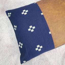 "Chiang Mai Cotton Block Print Pillow Cover, Faux Leather Lumbar Cushion - 12""x20" - thumbnail 3