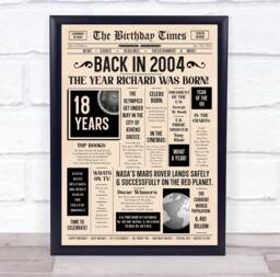 2004 Newspaper Any Age Year You Were Born Birthday Facts Personalised Gift Print - thumbnail 1