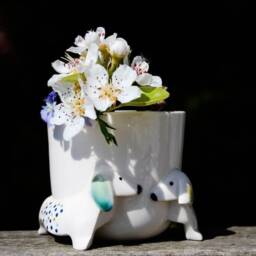 Ceramic Pink Dachshund Planter, Handmade Sausage Dog Plant Pot - thumbnail 2