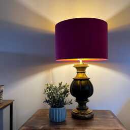 Cerise Velvet Drum Lampshade/ Ceiling Shade With A Metallic Gold Lining, Bright Brushed Lining - thumbnail 3