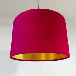 Cerise Velvet Drum Lampshade/ Ceiling Shade With A Metallic Gold Lining, Bright Brushed Lining
