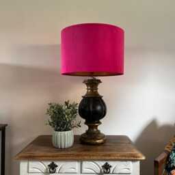 Cerise Velvet Drum Lampshade/ Ceiling Shade With A Metallic Gold Lining, Bright Brushed Lining - thumbnail 2