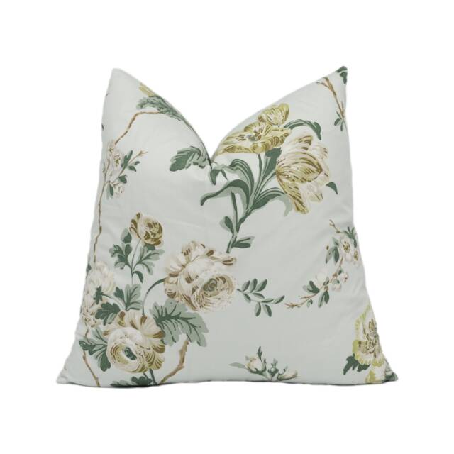 Schumacher - Betty Chintz Celadon Lush Floral Cushion Cover Handmade Throw Pillow Designer Home D??cor - image 1