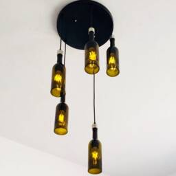 Wine Bottle Industrial Pendant Light Fixture - Chandelier Made From 5 Bottles For Foyer & Stairway - thumbnail 3