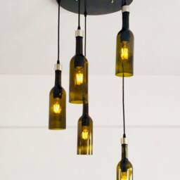 Wine Bottle Industrial Pendant Light Fixture - Chandelier Made From 5 Bottles For Foyer & Stairway - thumbnail 2