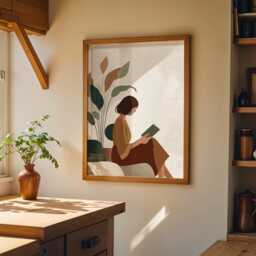 Bookish Wall Art - Woman Sat Reading Print Book Lover Poster Botanical Scandinavian - thumbnail 3