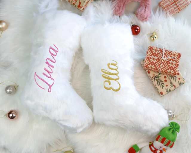 Personalized Christmas Stockings-Custom Name Socks, Fluffy Holiday Stockings, Unique Decorations, Xmas Stockings - image 1