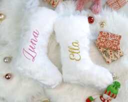 Personalized Christmas Stockings-Custom Name Socks, Fluffy Holiday Stockings, Unique Decorations, Xmas Stockings - thumbnail 1