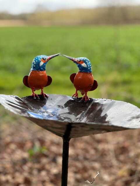Recycled Metal Painted Kingfisher Bird Bath Feeder. Garden Sculpture. Handcrafted - image 1