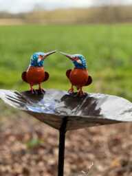 Recycled Metal Painted Kingfisher Bird Bath Feeder. Garden Sculpture. Handcrafted