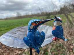 Recycled Metal Painted Kingfisher Bird Bath Feeder. Garden Sculpture. Handcrafted - thumbnail 4