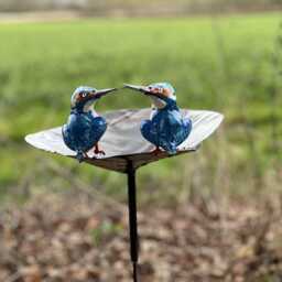 Recycled Metal Painted Kingfisher Bird Bath Feeder. Garden Sculpture. Handcrafted - thumbnail 2
