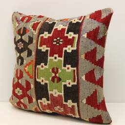 Vintage Turkish Kilim Pillow Cover, Boho Home Decor - 16x16 Inch - thumbnail 3