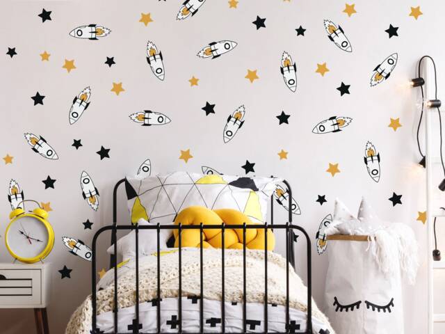 Black & Orange Rocket Wall Sticker Pack, Space Stickers, Stickers For Walls, Themed Room - image 1