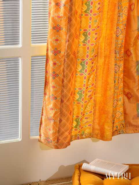 "Boho Patchwork Silk Blend Sari Curtains - 2 Panels - 84""x42" - image 1