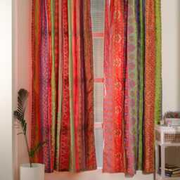 "Boho Patchwork Silk Blend Sari Curtains - 2 Panels - 84""x42" - thumbnail 3