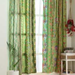 "Boho Patchwork Silk Blend Sari Curtains - 2 Panels - 84""x42" - thumbnail 2