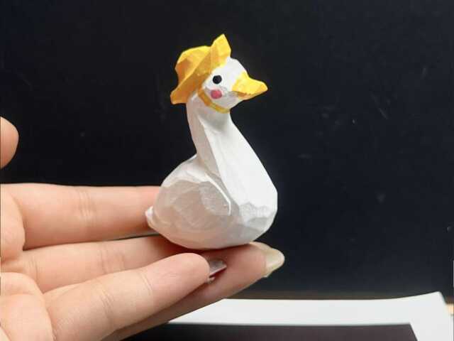 Custom Handmade Wooden Goose Ornament Desktop Decoration, Hand Painted Yellow Hat For Bookshelf Decor Valentine Day Gift - image 1