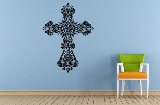 Cross Crest Tribal Pattern Religious Symbol Wall Or Car Vinyl Peal & Stick Removable Sticker Decal L1399 - image 1