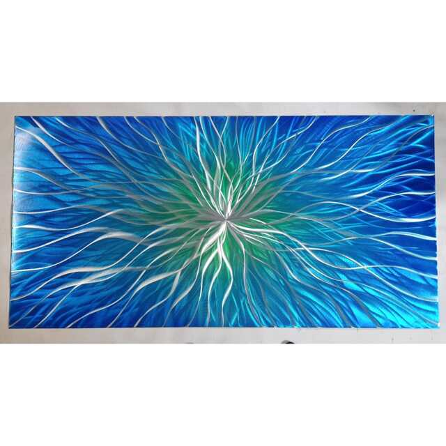Hyper Nova. Modern Abstract Metal Wall Art, Blue Green Teal Silver. Indoor/Outdoor - image 1