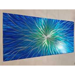 Hyper Nova. Modern Abstract Metal Wall Art, Blue Green Teal Silver. Indoor/Outdoor - thumbnail 3