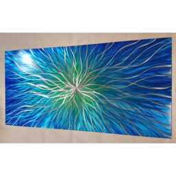 Hyper Nova. Modern Abstract Metal Wall Art, Blue Green Teal Silver. Indoor/Outdoor - thumbnail 2