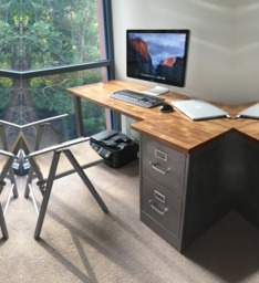Handmade Industrial Desk, Solid Wood Top, Steel File Cabinet, Urban Office