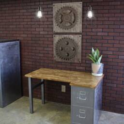 Modern Desk With 2 Drawer Brushed Steel File Cabinet & Legs Solid Wood Top, Industrial Office, Urban Office Handmade in Usa - thumbnail 3