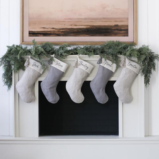 Custom Name Christmas Stocking With Tassel - Monogram Personalized Family Stockings Farmhouse Xmas Sock - image 1