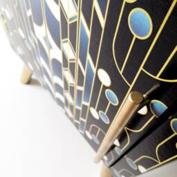Vintage Art Deco Bedside Cabinet Blue Geometric Hand-Painted Nightstand - thumbnail 4
