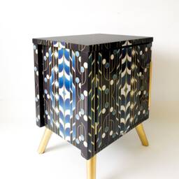 Vintage Art Deco Bedside Cabinet Blue Geometric Hand-Painted Nightstand - thumbnail 2
