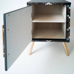 Vintage Art Deco Bedside Cabinet Blue Geometric Hand-Painted Nightstand - thumbnail 3