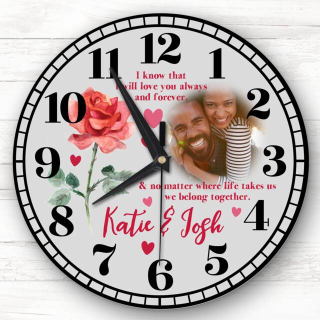 Red Rose Flower Photo Valentine's Day Gift Anniversary Personalised Clock - image 1