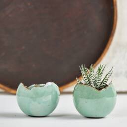 Medium Turquoise Ceramic Planter For Succulent Or Plants With Drainage Hole & Saucer - Rustic Handmade Pottery Centerpiece - thumbnail 3