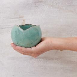 Medium Turquoise Ceramic Planter For Succulent Or Plants With Drainage Hole & Saucer - Rustic Handmade Pottery Centerpiece - thumbnail 2