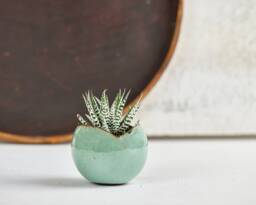 Medium Turquoise Ceramic Planter For Succulent Or Plants With Drainage Hole & Saucer - Rustic Handmade Pottery Centerpiece - thumbnail 1