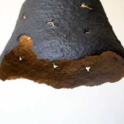 Paper Mache Large Pendant Light, Ceiling Lamp Calyx Of A Flower, Black Brutalist - thumbnail 4