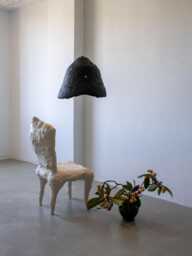 Paper Mache Large Pendant Light, Ceiling Lamp Calyx Of A Flower, Black Brutalist - thumbnail 1