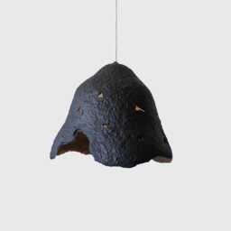 Paper Mache Large Pendant Light, Ceiling Lamp Calyx Of A Flower, Black Brutalist - thumbnail 2