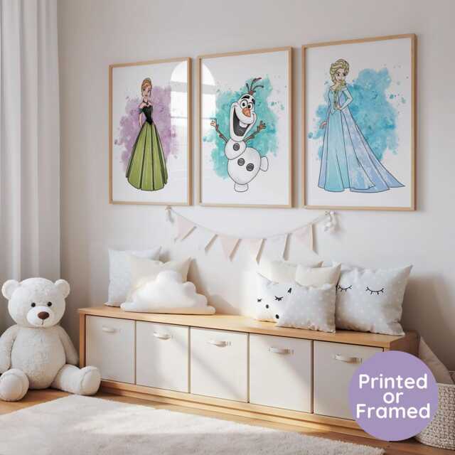 Princess Watercolor Wall Art - Snow Queen Theme, Set Of 3 Prints - Printed Or Framed - image 1