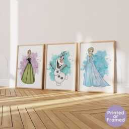Princess Watercolor Wall Art - Snow Queen Theme, Set Of 3 Prints - Printed Or Framed - thumbnail 2