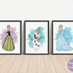 Princess Watercolor Wall Art - Snow Queen Theme, Set Of 3 Prints - Printed Or Framed - thumbnail 3