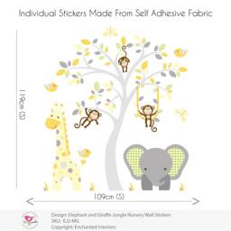 Wall Decals, Safari Jungle Animals Nursery Set, Mustard & Grey, Removable Fabric Stickers - thumbnail 2