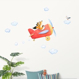 Fabric Wall Decal, Fox Airplane Nursery, Toddler Watercolour Room Decor, Animal Stickers - thumbnail 2