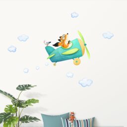 Fabric Wall Decal, Fox Airplane Nursery, Toddler Watercolour Room Decor, Animal Stickers
