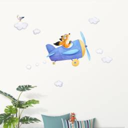 Fabric Wall Decal, Fox Airplane Nursery, Toddler Watercolour Room Decor, Animal Stickers - thumbnail 3
